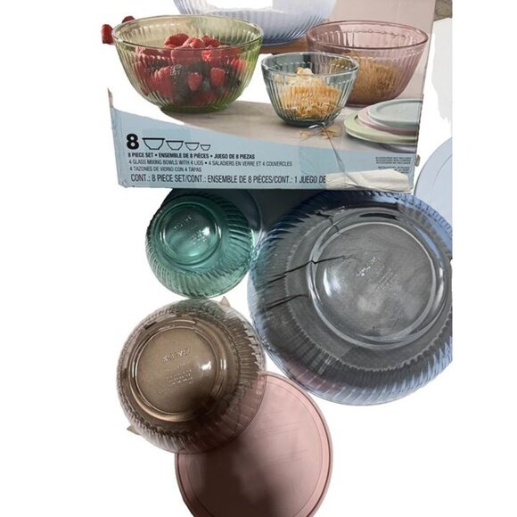 Pyrex Round Colored Glass Mixing Bowl With Lids 6 Piece Set - Picture 1 of 3